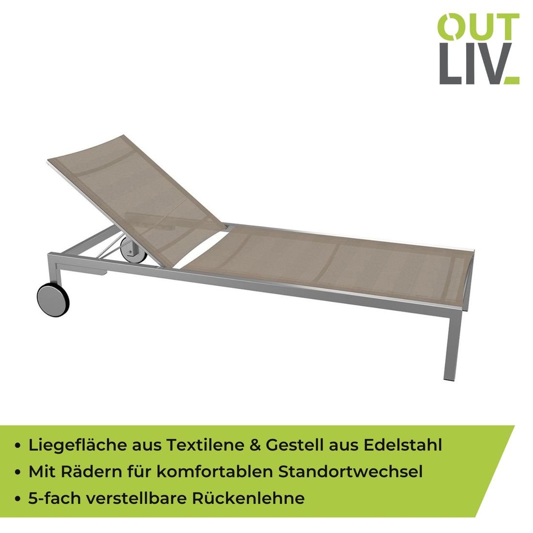OUTLIV. Oviedo Gartenliege verstellbar Edelstahl/Textilene