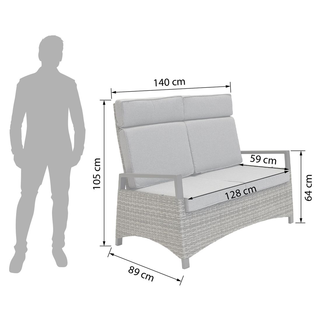 LC Garden Vivera Diningsofa verstellbar Geflecht mit Sitz- und Rückenkissen