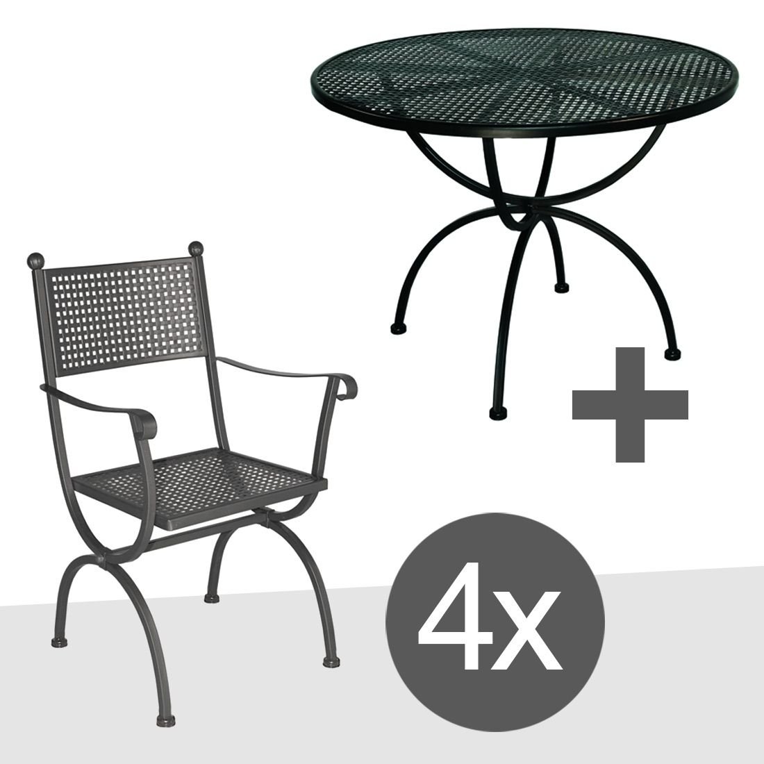 MBM Romeo Gartenmöbelset 5-teilig mit Gartentisch Ø100cm