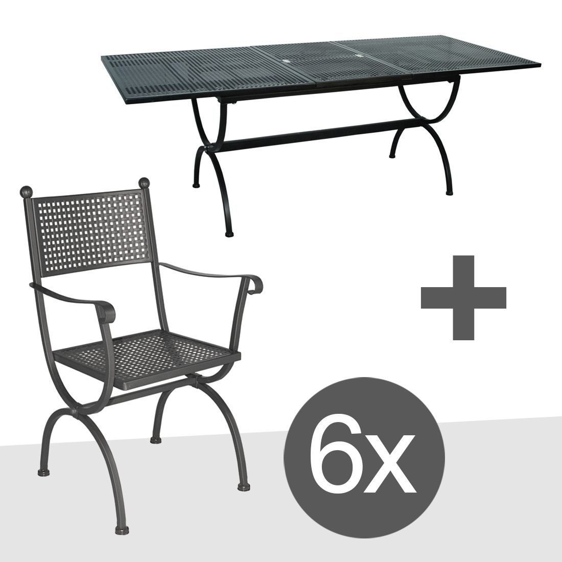 MBM Romeo Gartenmöbel-Set L (6 Plätze) Tisch 168/210x100cm