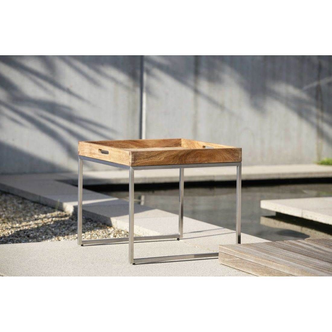 Stern Tabletttisch 50x50cm Edelstahl/Teak-Tablett