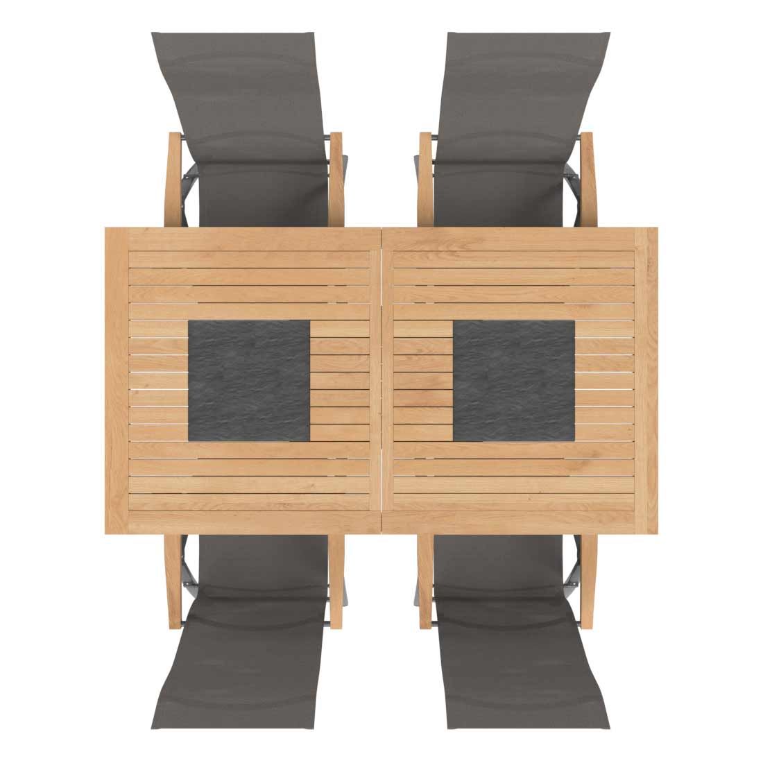 OUTLIV. Davos Gartenmöbelset 5-teilig Klappsessel mit Linz Ausziehtisch 180/240x100 cm