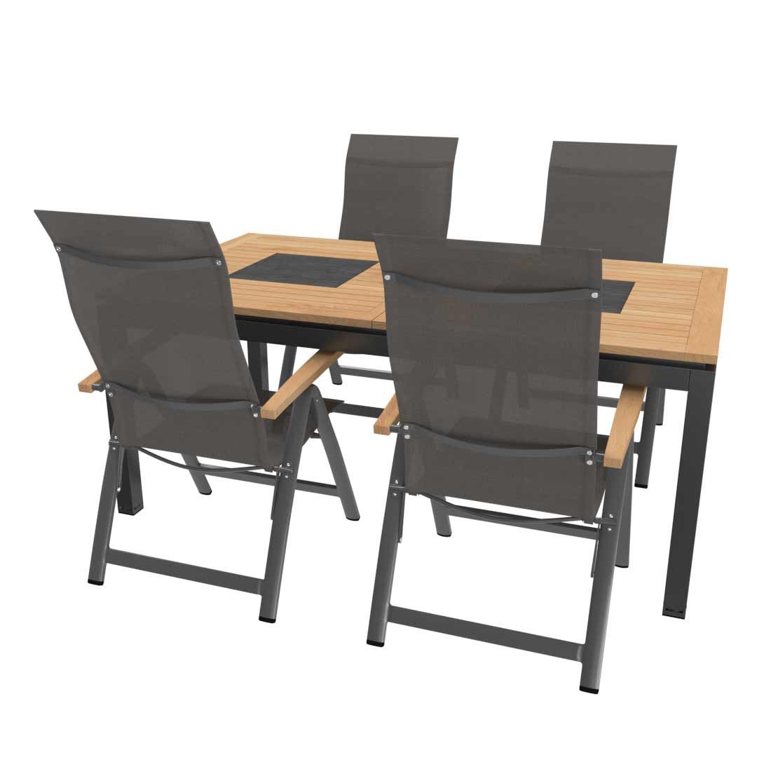 OUTLIV. Davos Gartenmöbelset 5-teilig Klappsessel mit Linz Ausziehtisch 180/240x100 cm