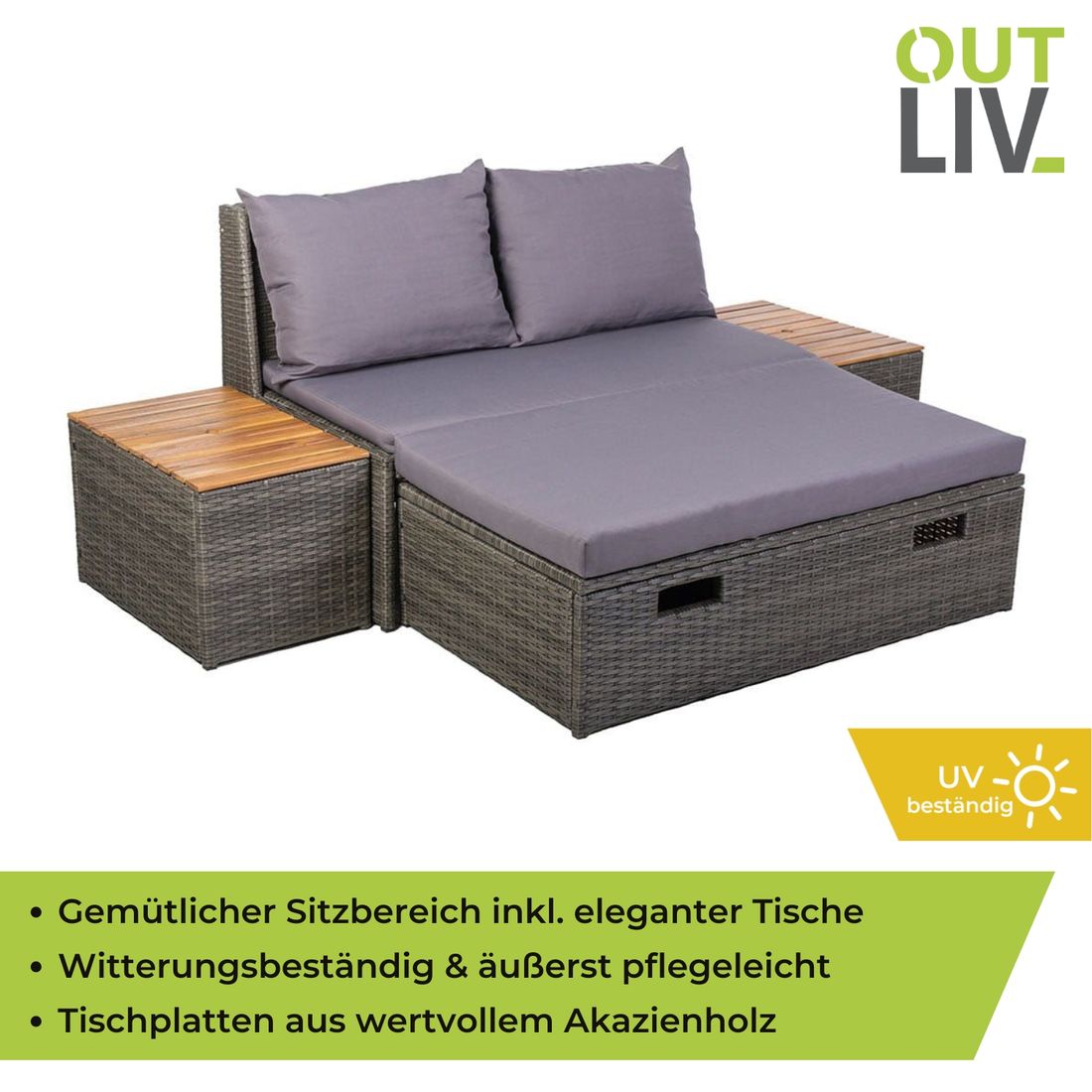 OUTLIV. Multifunktionales Daybed Aluminium/Polyrattan