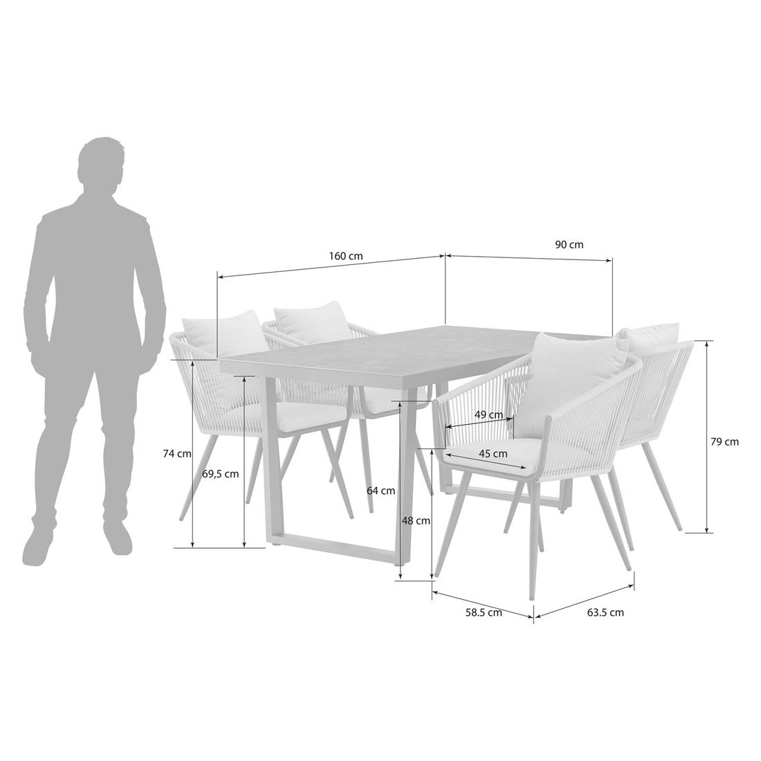 OUTLIV. Alex Gartenmöbel-Set M (4 Plätze) Tisch 160x90cm