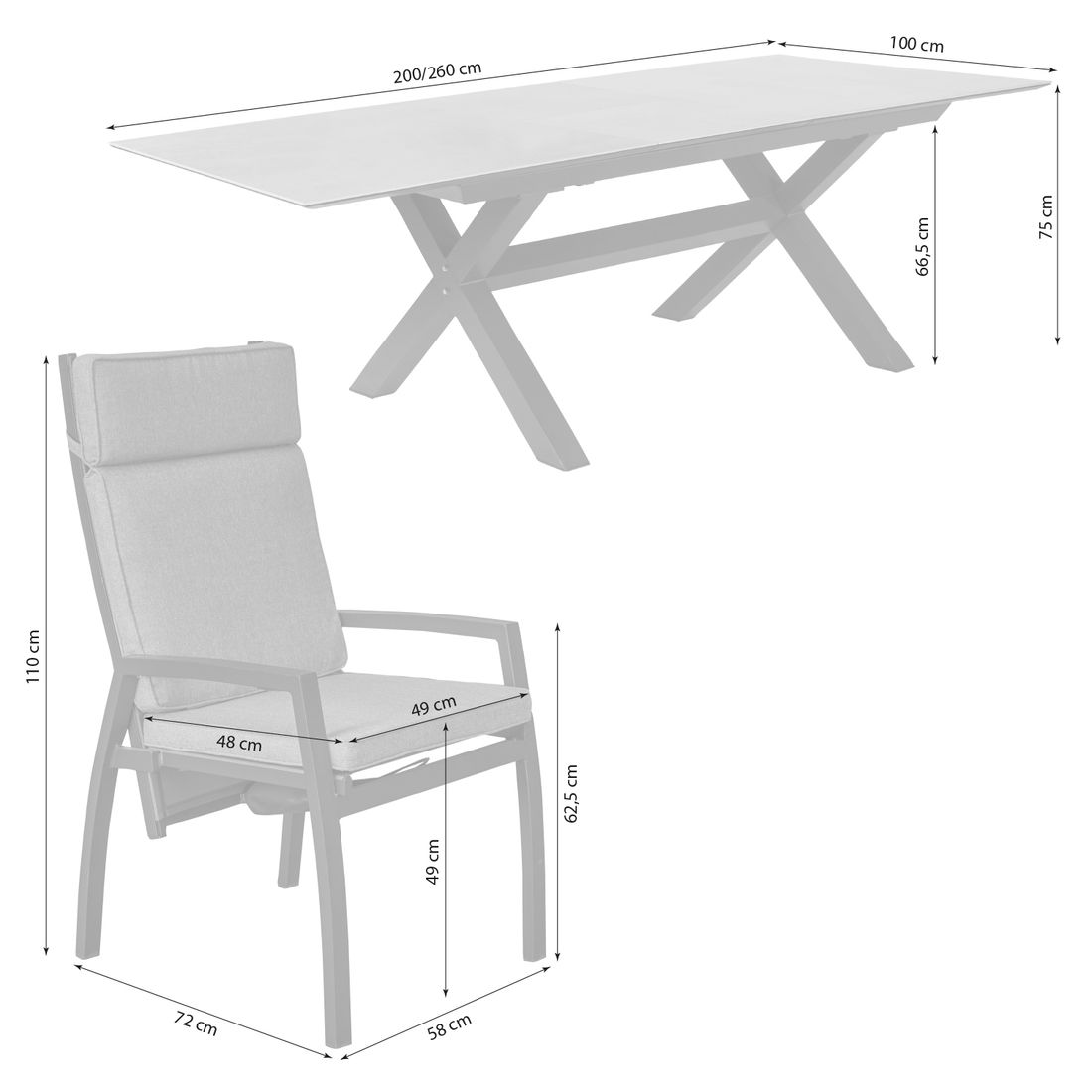 LC Garden Sondrino Gartenmöbel-Set L (6 Plätze) Tisch 200/260x100cm