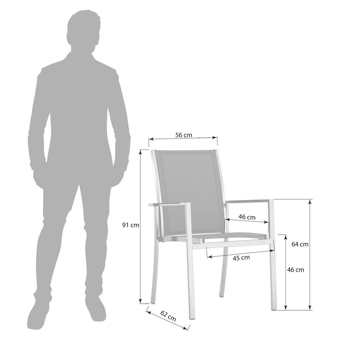 OUTLIV. Oviedo Stapelsessel Edelstahl/Textilene mit Teakarmlehnen