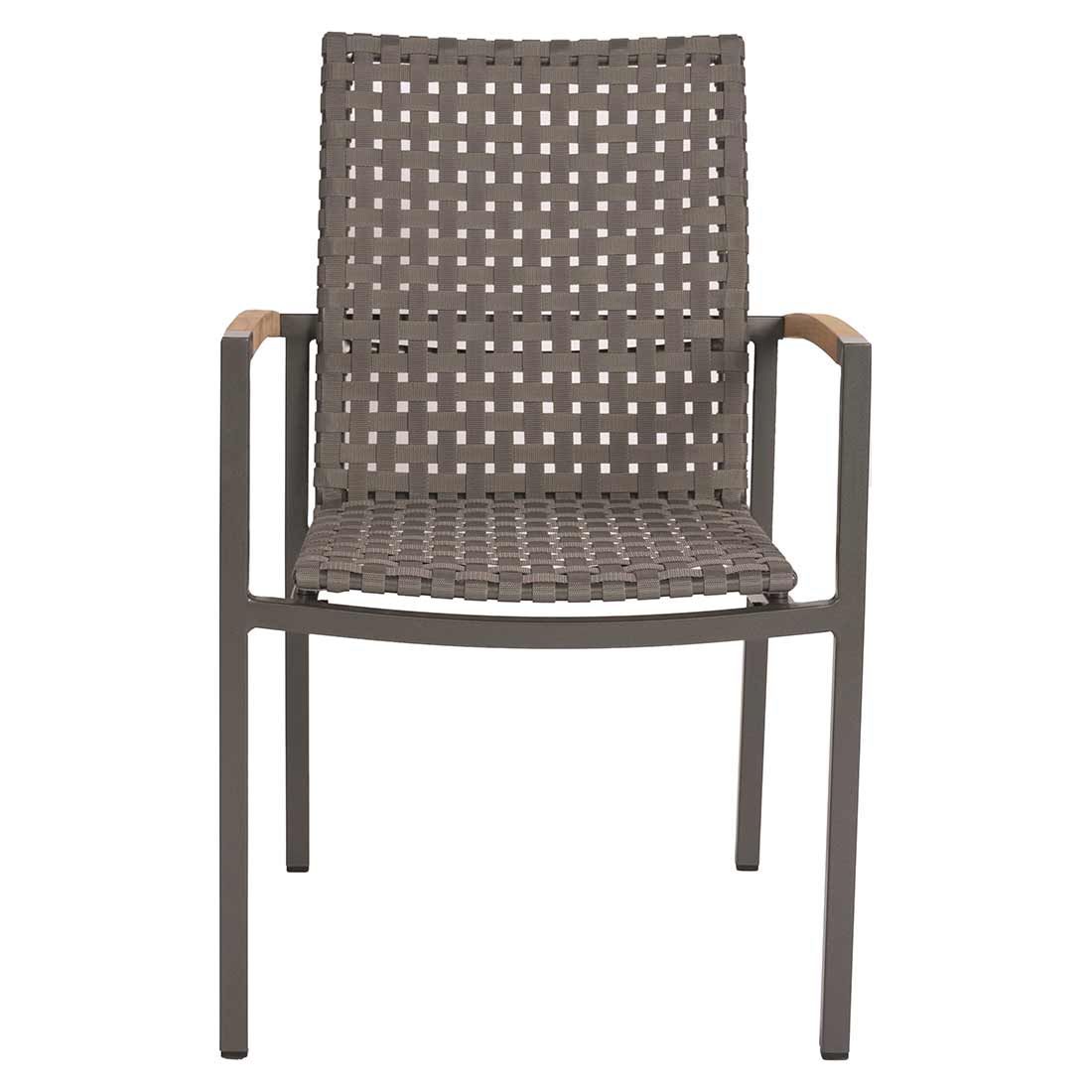 Stern Lucy Stapelsessel Aluminium/Gurtbespannung Teakarmlehnen