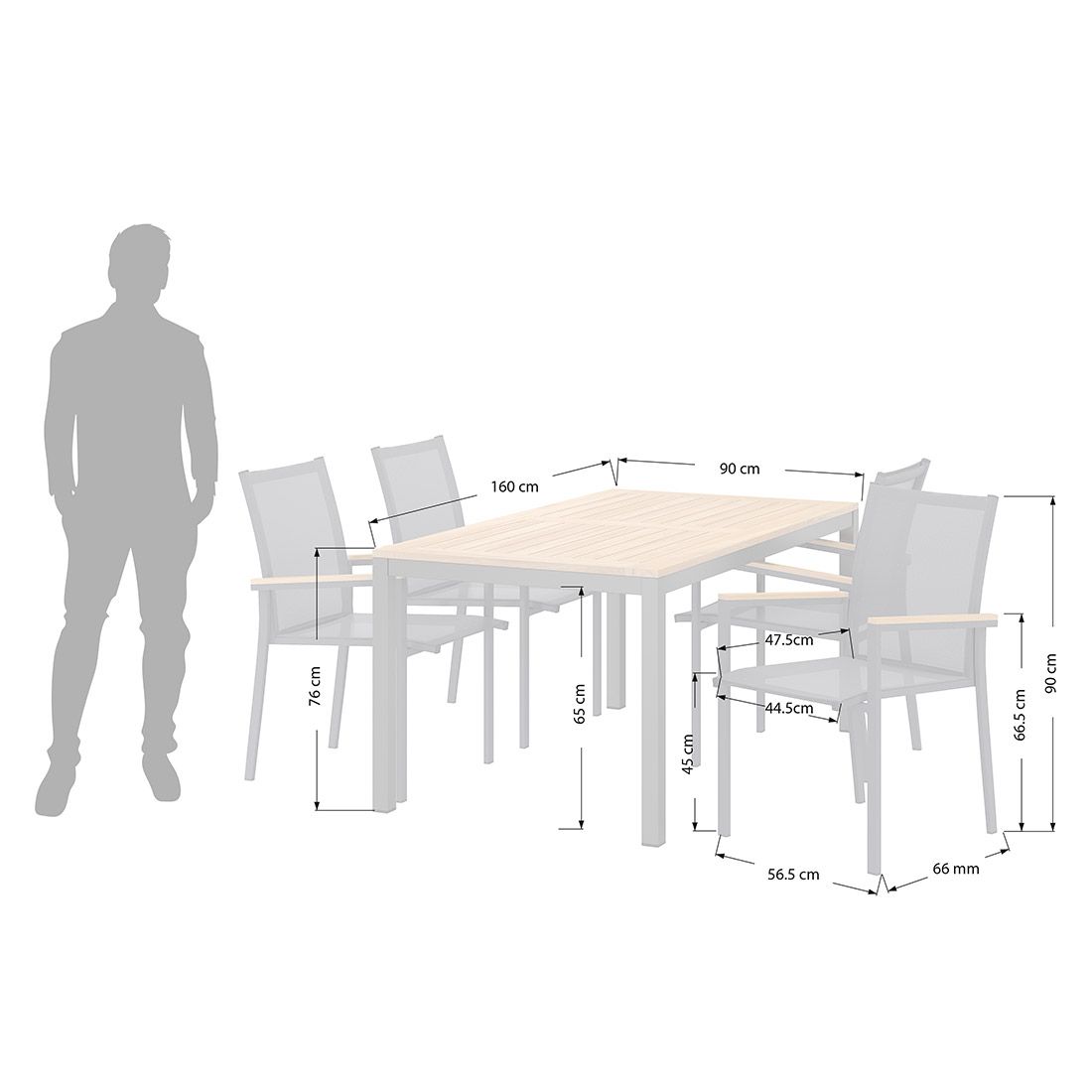 OUTLIV. Kobe Gartenmöbelset 5-tlg. mit Tisch 160x90 cm