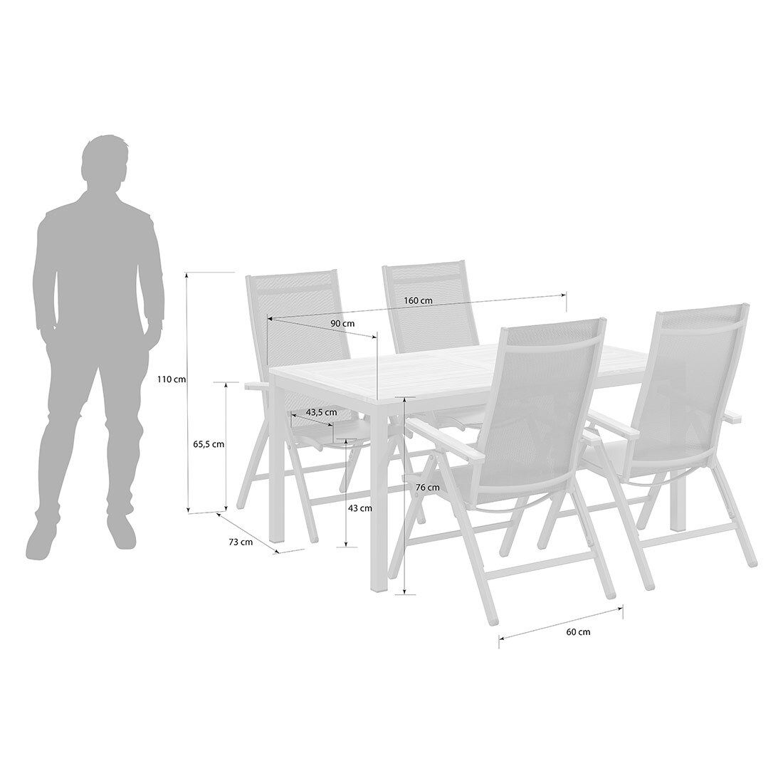 OUTLIV. Kobe Gartenmöbel-Set M (4 Plätze) Tisch 160x90cm