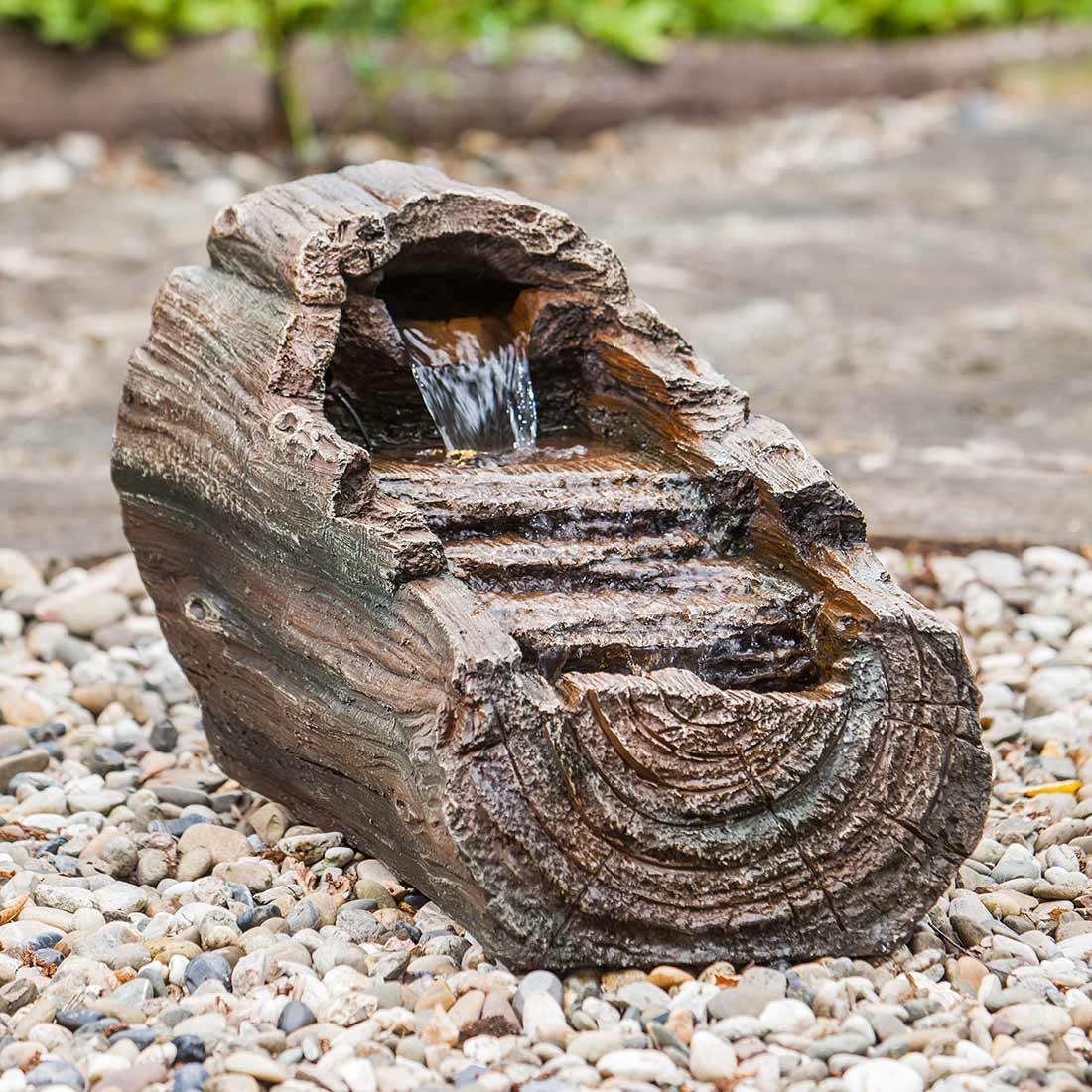 Heissner Baumstamm LED Gartenbrunnen Polyresin