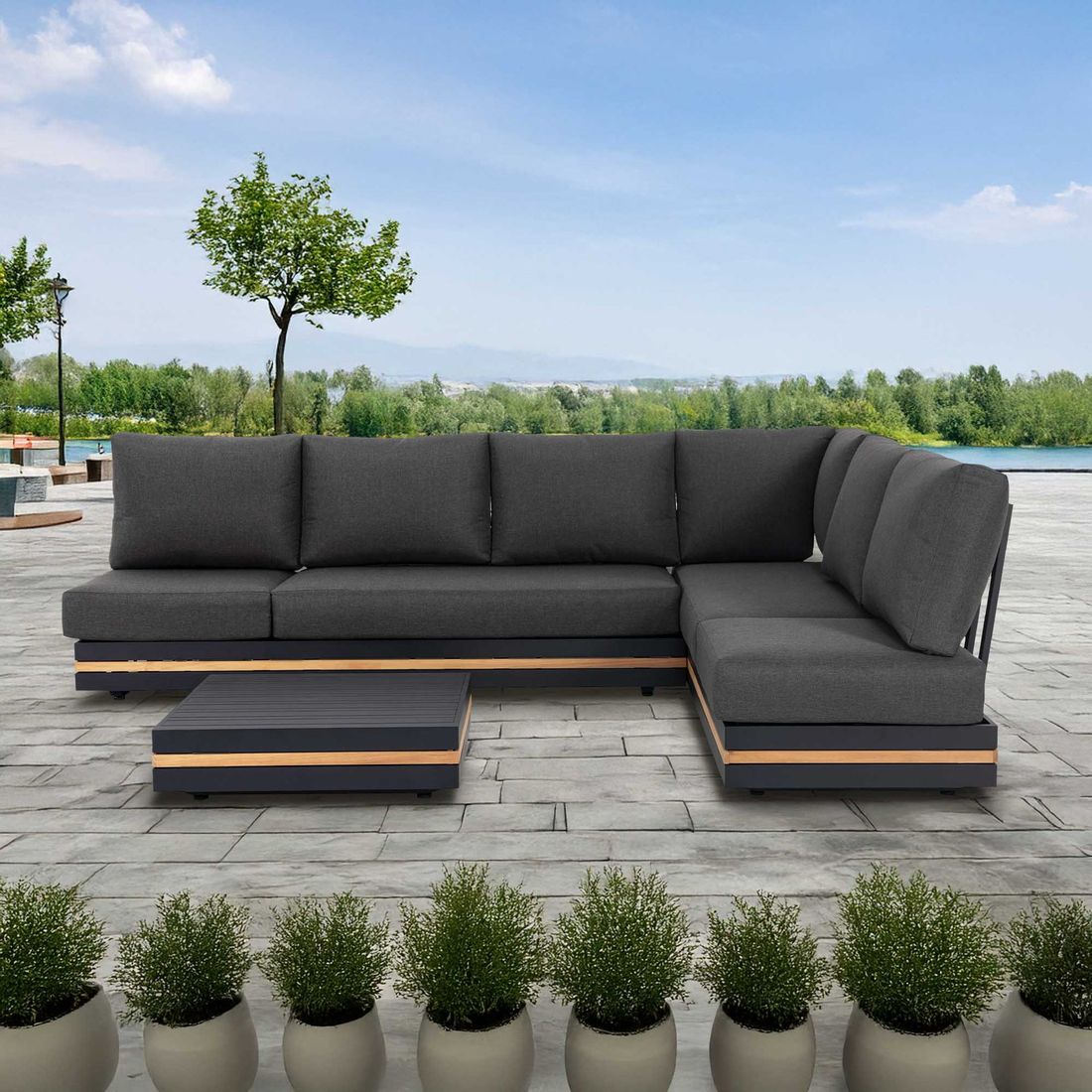OUTLIV. Triest Ecklounge Aluminium/Teak/Spunpolyester