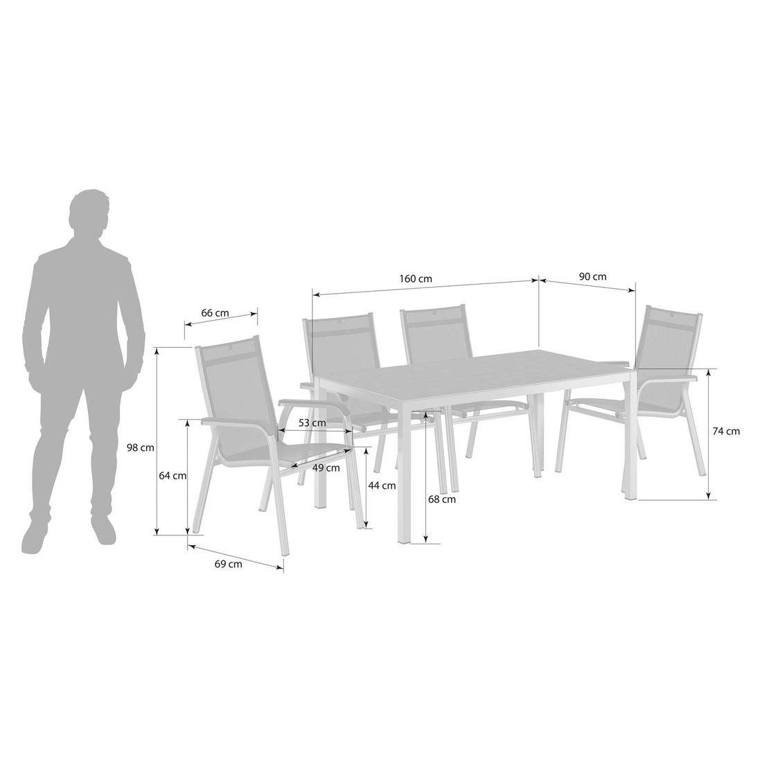 Kettler Basic Plus Gartenmöbel-Set M (4 Plätze) Tisch 160x90cm