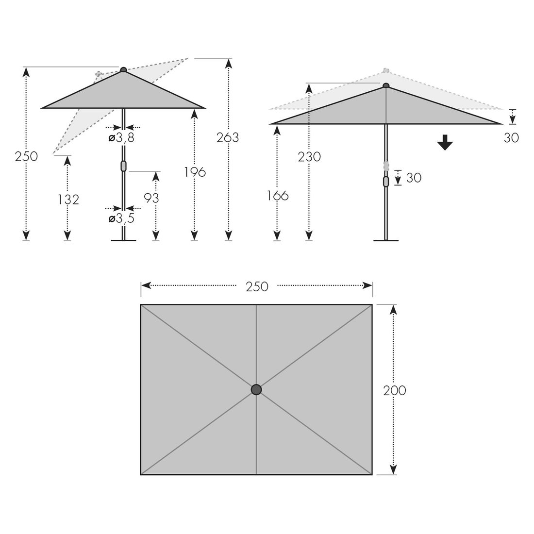 Doppler ACT NEO Push Up Mittelstockschirm 250x200cm