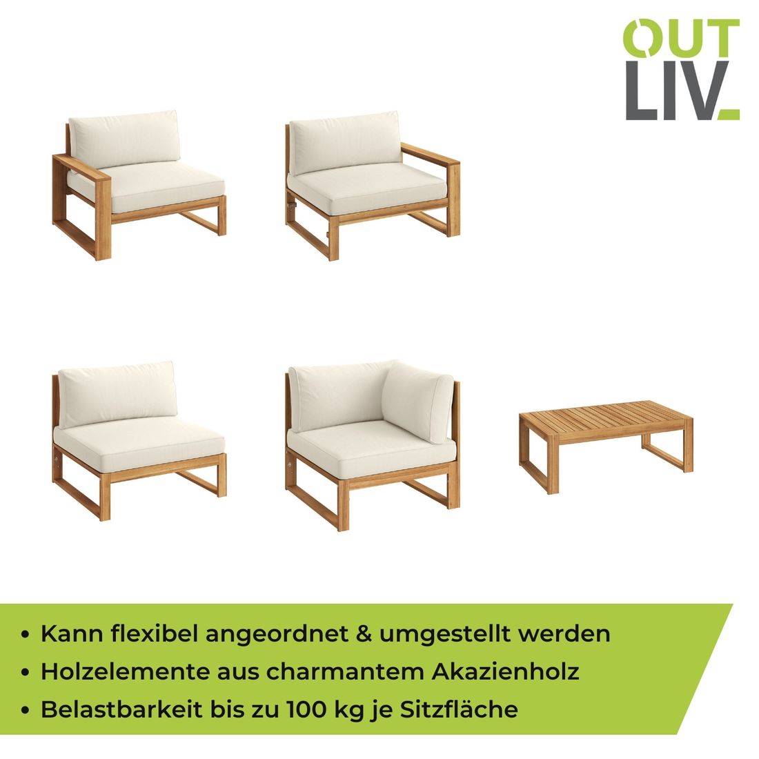 OUTLIV. Santa Cruz Ecklounge Akazie/Kunstfaser