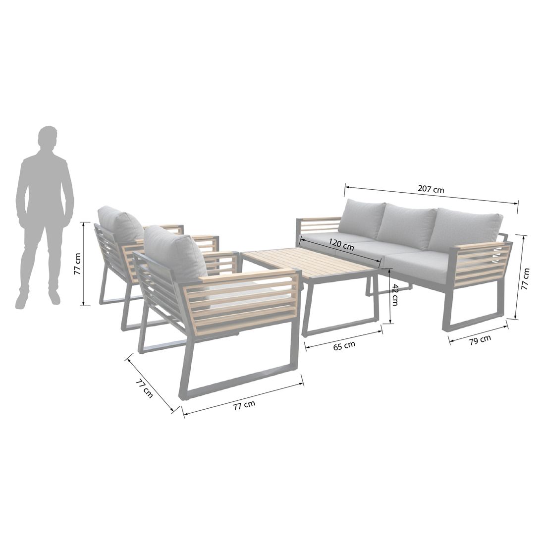 OUTLIV. New York City Loungeset inkl. Loungetisch Aluminium/Akazie/Spun Polyester