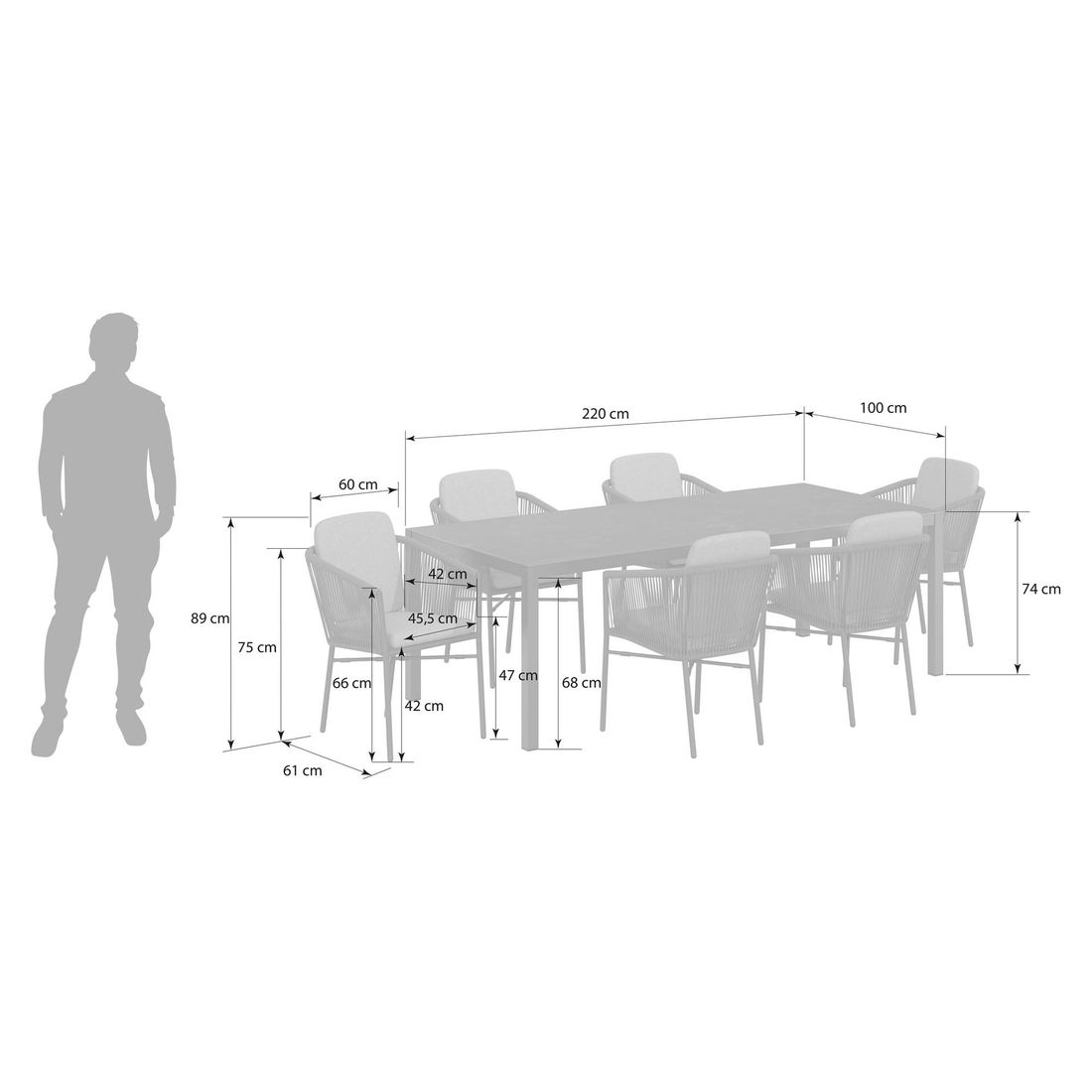 OUTLIV. Ohio Gartenmöbel-Set L (6 Plätze) Tisch 220x100cm