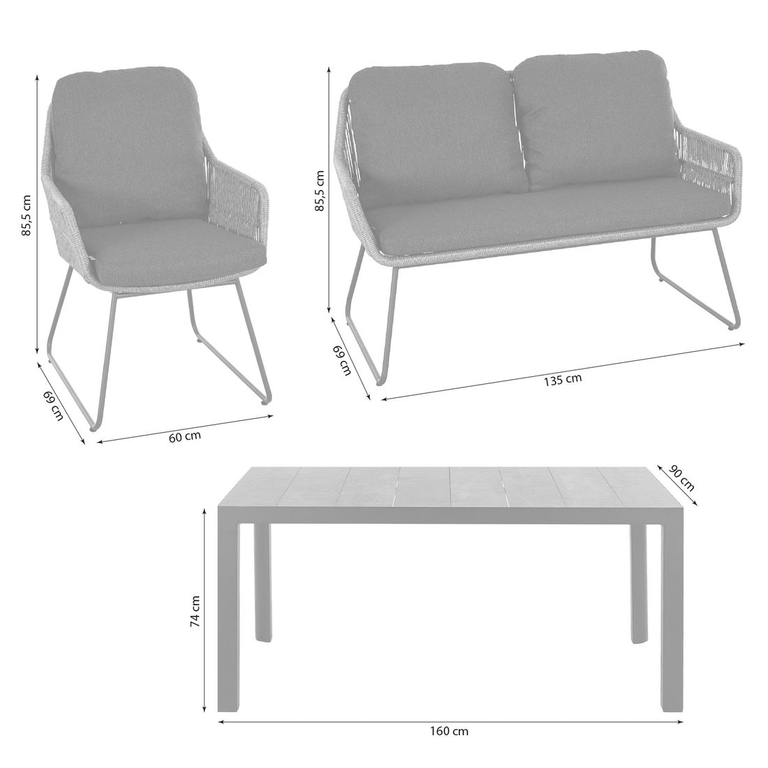 Siena Garden Kansas Gartenmöbel-Set M (4 Plätze) Tisch 160x90cm
