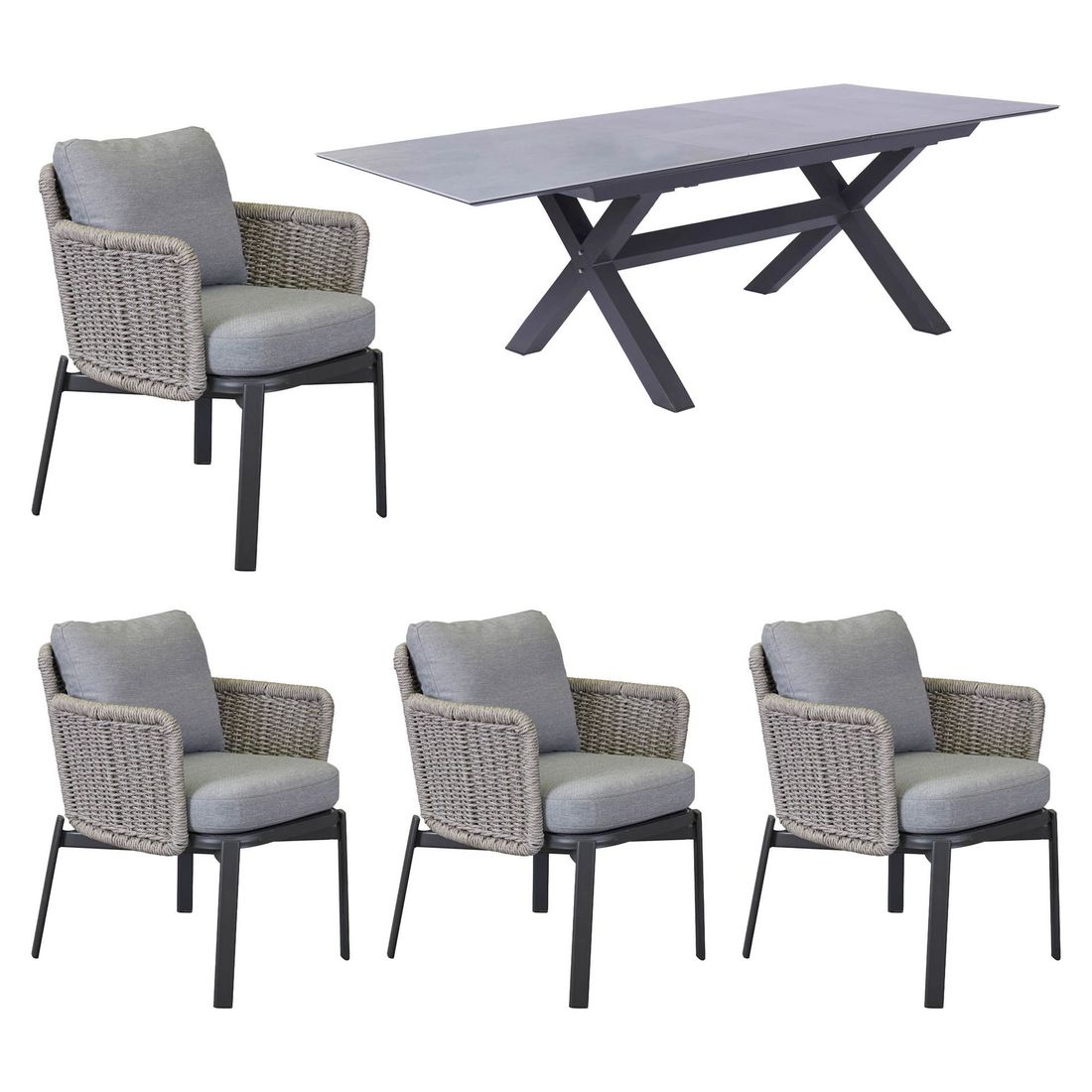 LC Garden Bari II Gartenmöbel-Set M (4 Plätze) Tisch 200/260x100cm