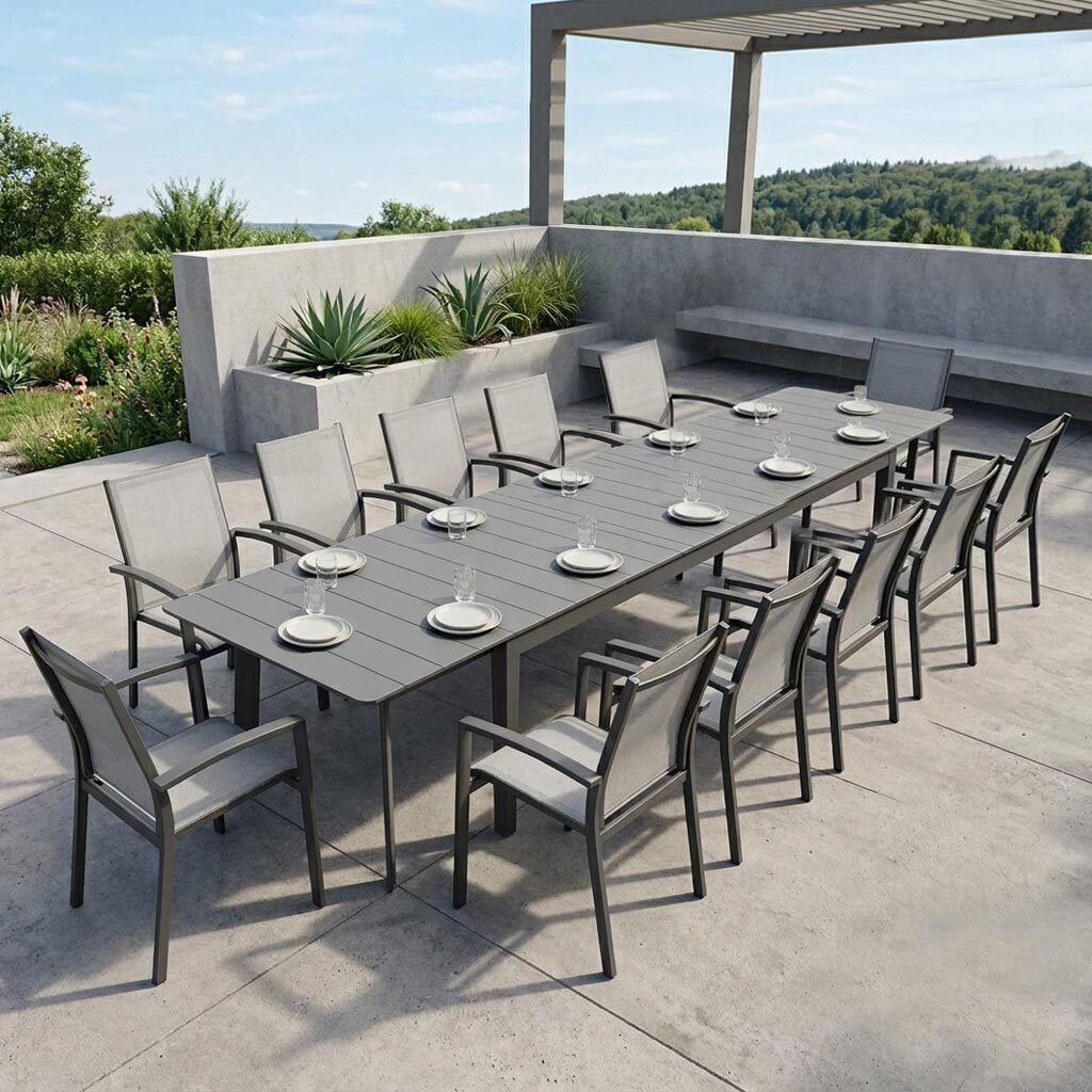 Siena Garden Velia Gartenmöbel-Set XXL (12 Plätze) mit OUTLIV. Tisch 266/331/396x110cm