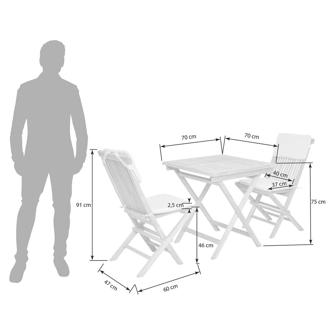 OUTLIV. Bristol Gartenmöbel-Set S (2 Plätze) Tisch 70x70cm
