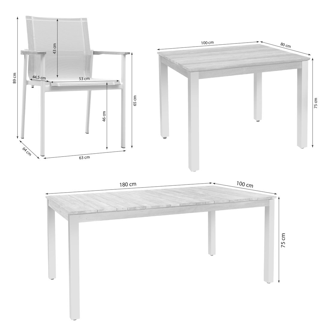 Zebra Enox Gartenmöbel-Set L (6 Plätze) Tische 80/180x100cm