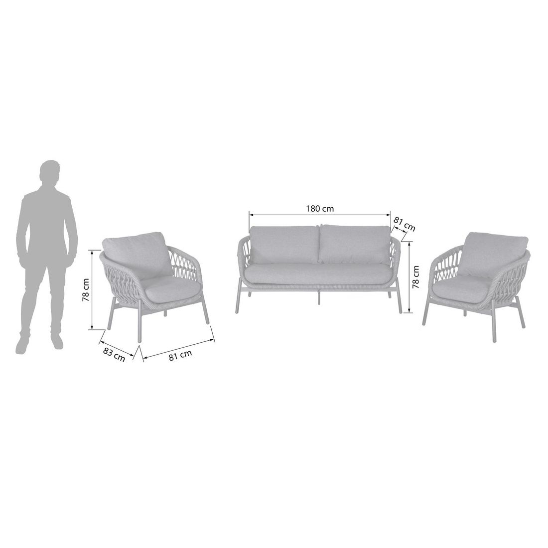 LC Garden Bari Low Dining Dininglounge Tisch 120x70cm Aluminium/Rope/Olefin