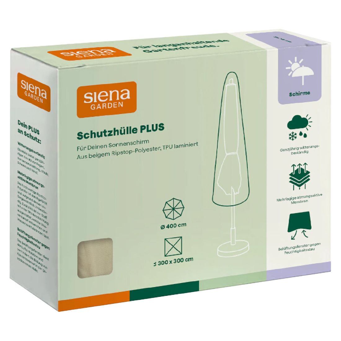 Siena Garden Plus Schutzhülle für Mittelstockschirme Ø400cm, 300x300cm