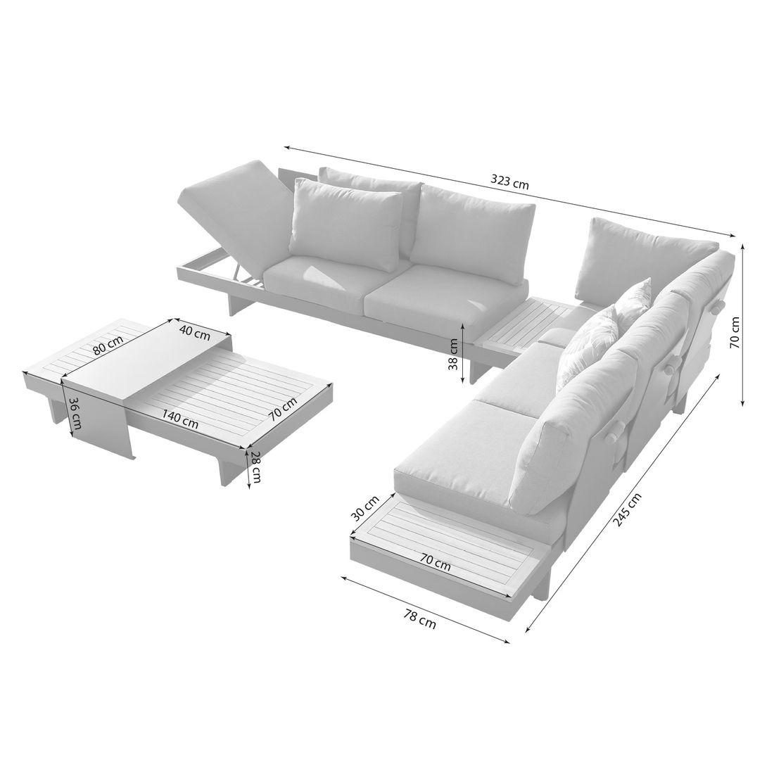 OUTLIV. Luna Ecklounge inkl. Loungetisch Aluminium/Polyester