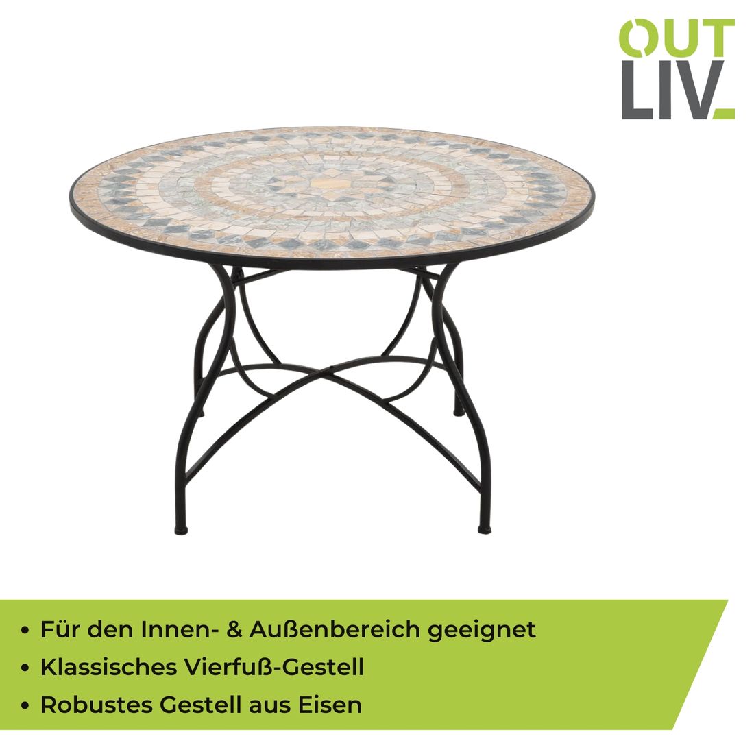 OUTLIV. Mosaik Gartentisch Ø120x71cm Eisen/Mosaik