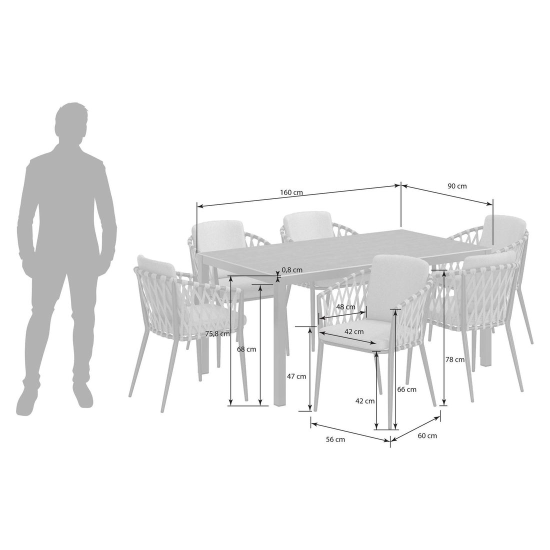 OUTLIV. Cairns Gartenmöbel-Set L (6 Plätze) Tisch 160x90cm