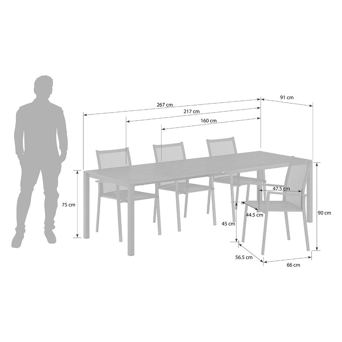 OUTLIV. Kobe Gartenmöbel-Set M (4 Plätze) Tisch 160/217/267x91cm