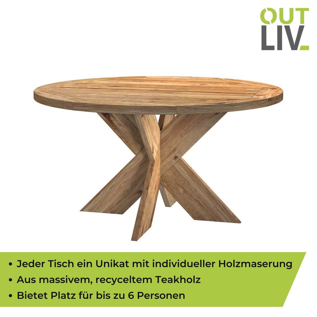OUTLIV. Atlanta Gartentisch Ø150cm Teak Recycelt
