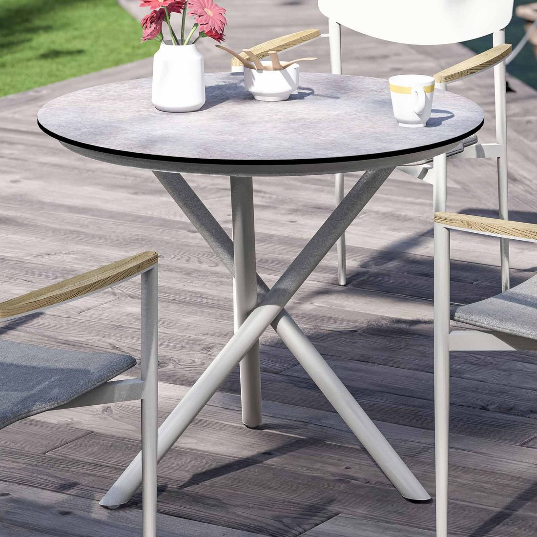 Zebra Mikado Gartentisch Ø110cm Aluminium/HPL