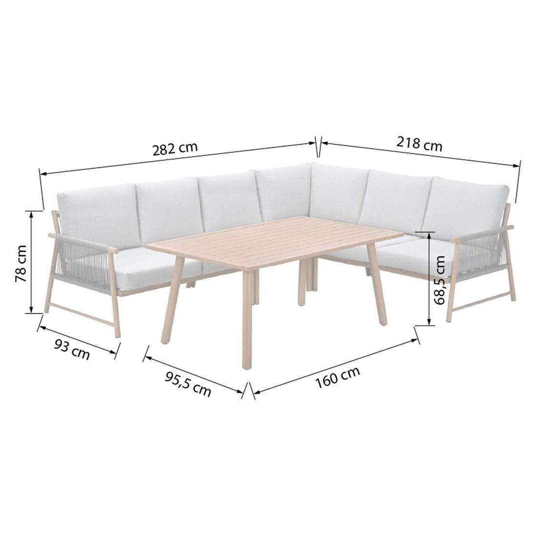 Garden Impressions Bahama Dininglounge Tisch 160x95,5cm Aluminium/Rope/Polyester