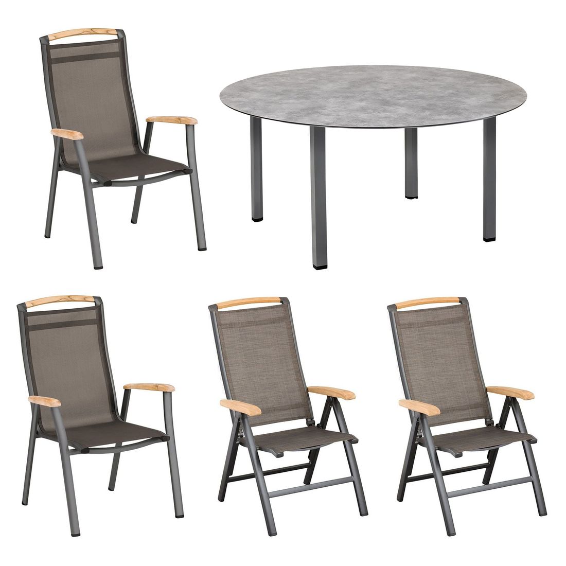 Kettler Memphis Gartenmöbel-Set M verstellbar (4 Plätze) Tisch Ø160cm