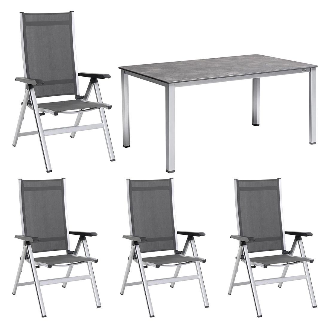 MWH Elements Gartenmöbel-Set M verstellbar (4 Plätze) Tisch 160x90cm