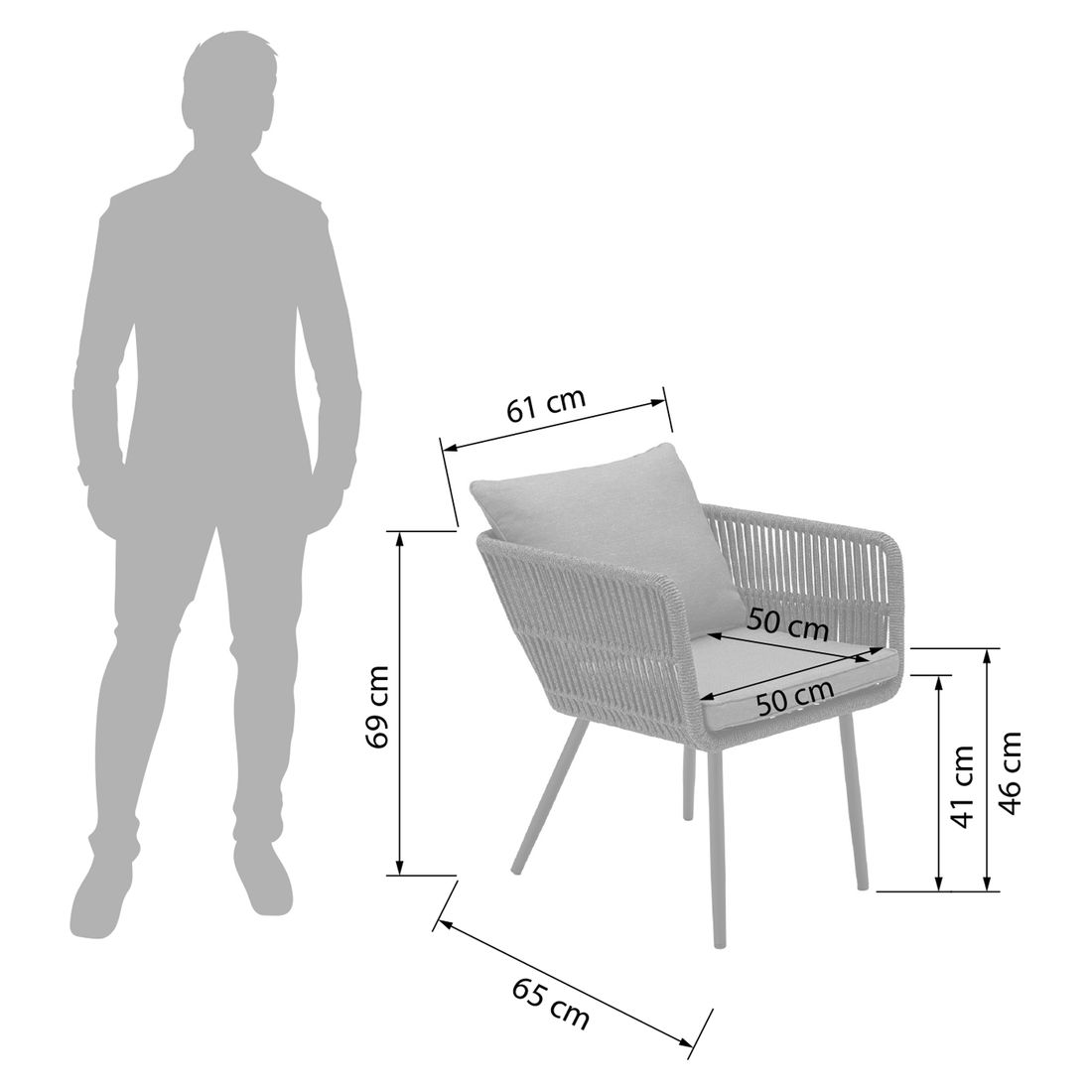 LC Garden Saigon Gartensessel Stahl mit Sitz- und Rückenkissen
