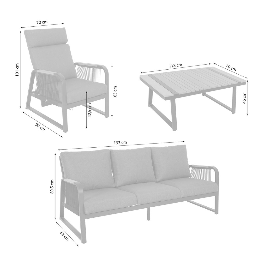 OUTLIV. Siena Loungeset Aluminium/Rope/Kunstfaser
