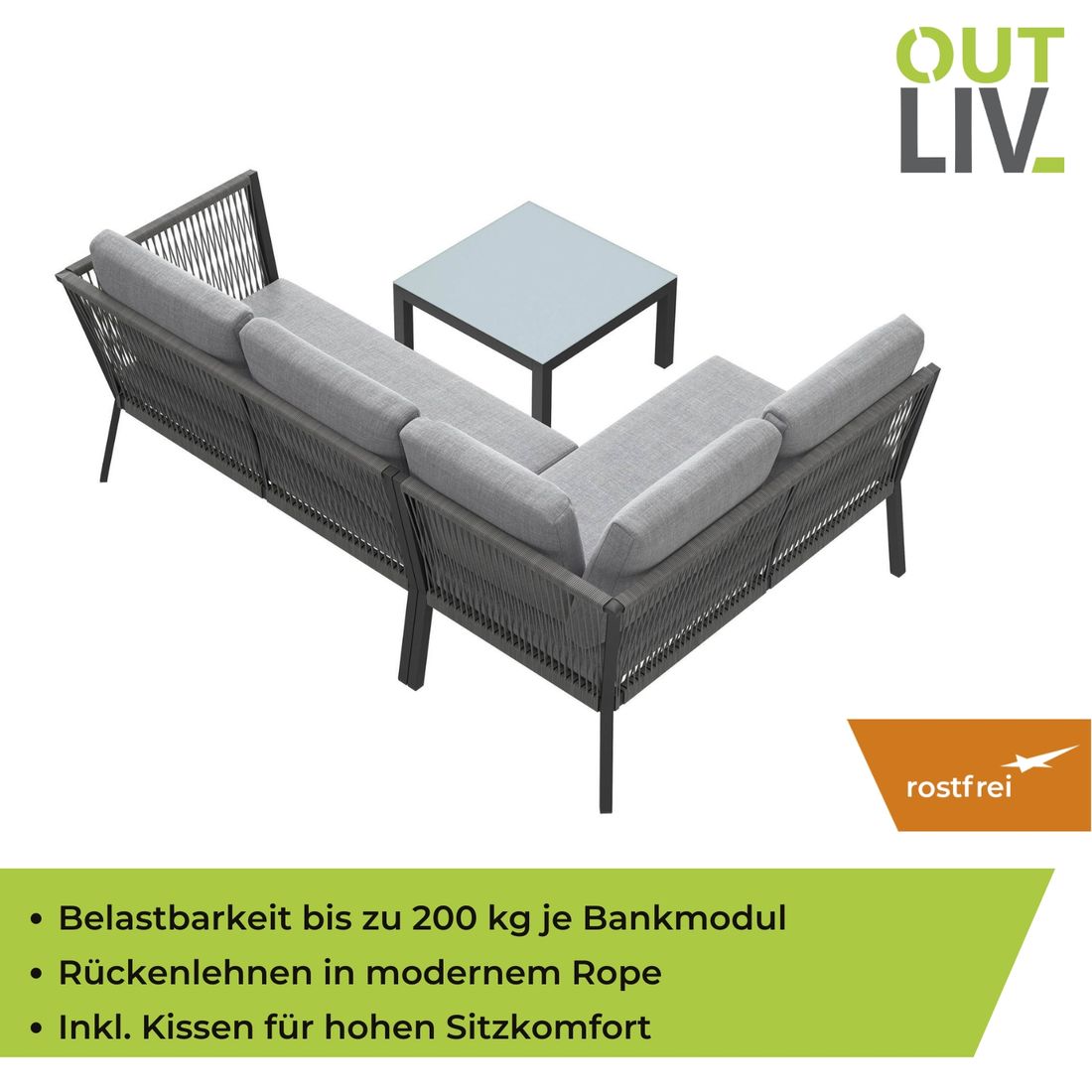 OUTLIV. Alex Ecklounge inkl. Loungetisch Aluminium/Rope