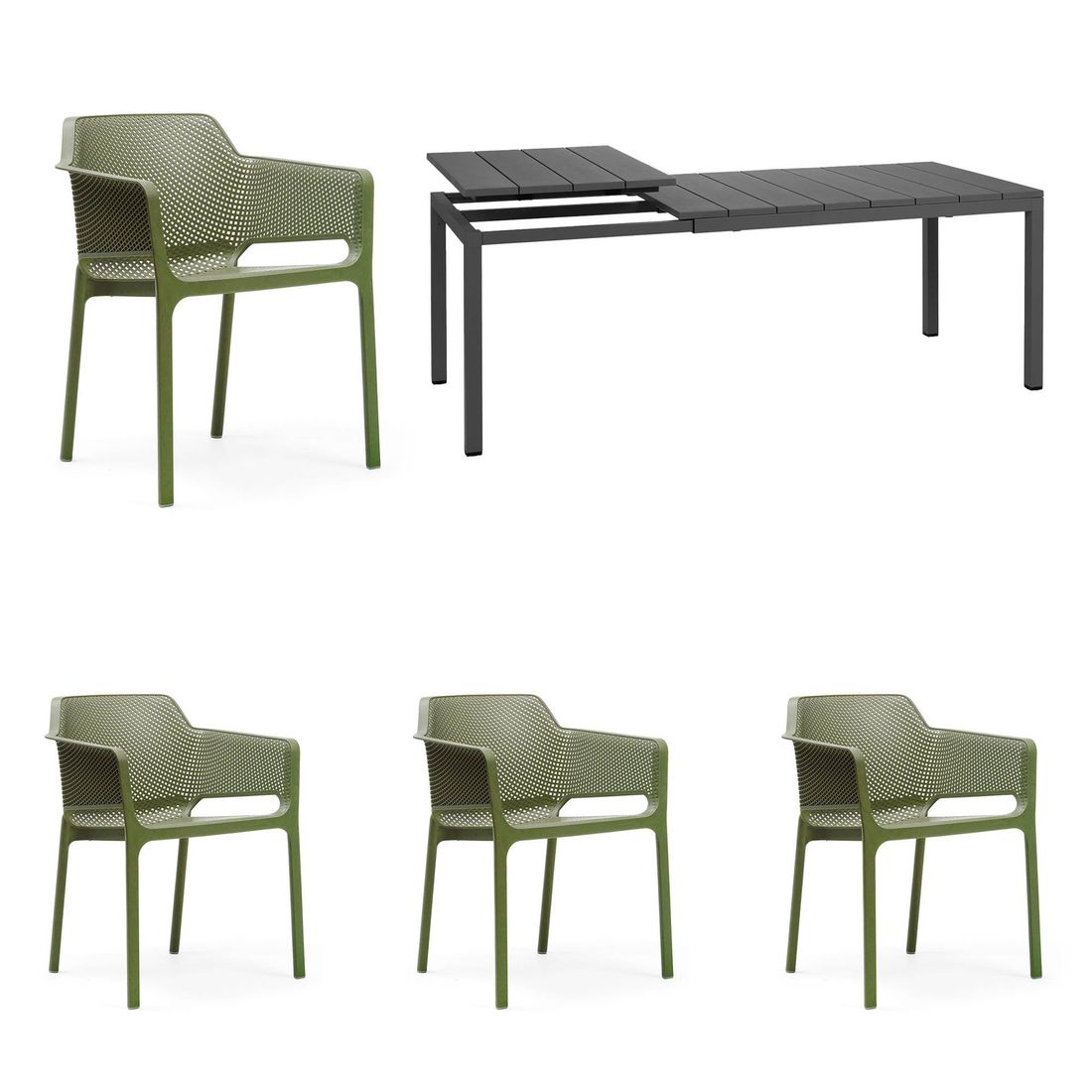 Nardi Net Gartenmöbel-Set M (4 Plätze) Tisch 140/210x85cm