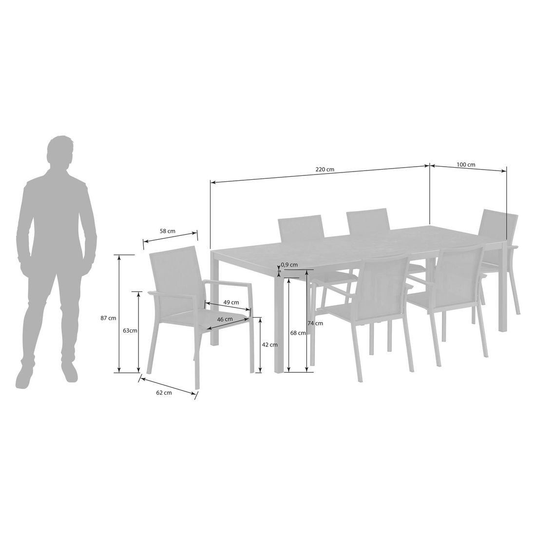OUTLIV. Lucca Gartenmöbel-Set L (6 Plätze) Tisch 220x100cm