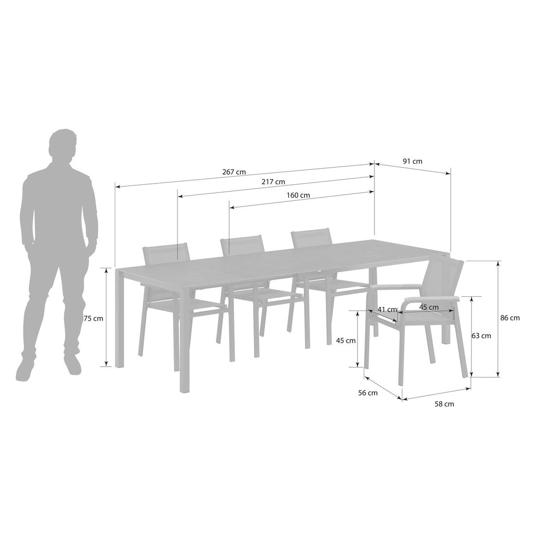 OUTLIV. Florenz Gartenmöbel-Set M (4 Plätze) Tisch 160/217/267x91cm