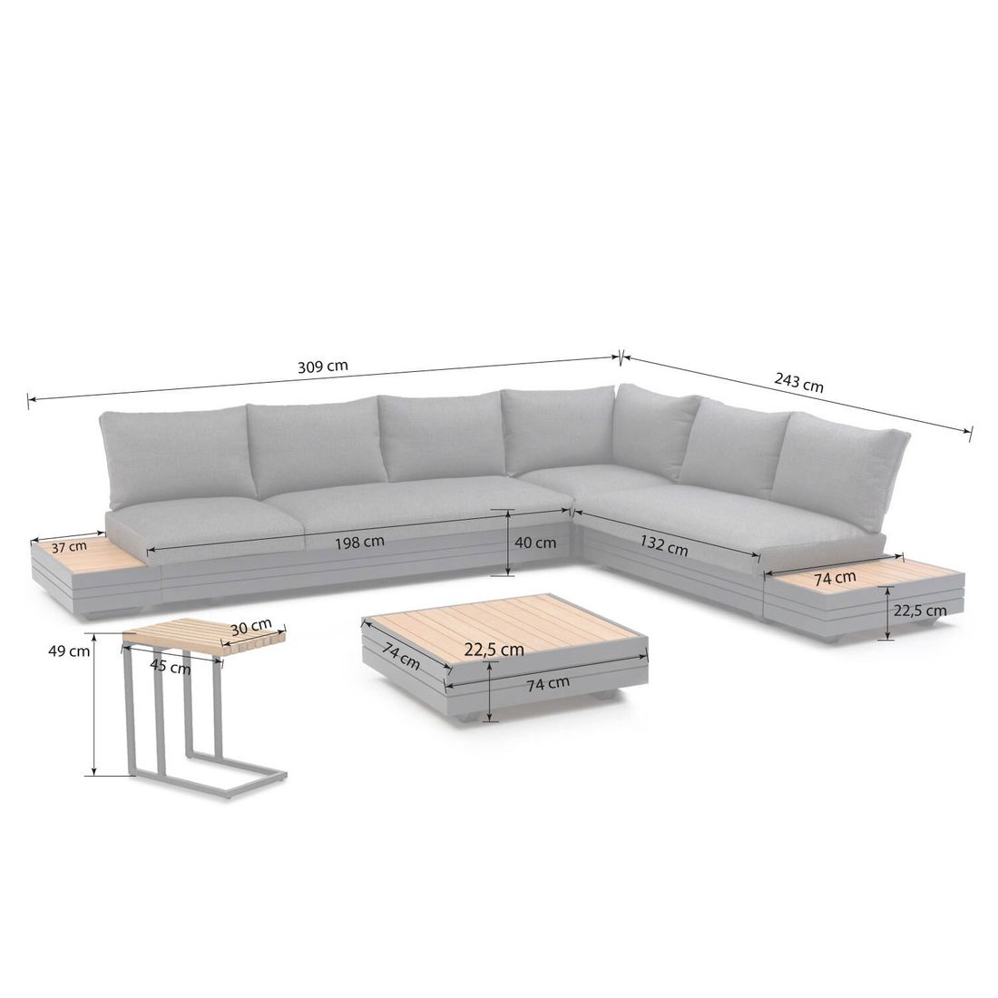 Zebra Cubo Neo Ecklounge inkl. Loungetische Aluminium/Sunproof