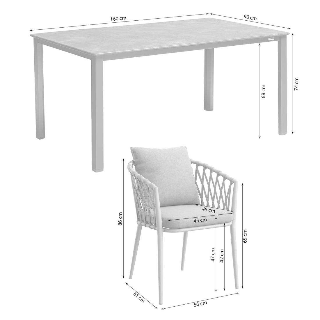 LC Garden Sunrepo Gartenmöbel-Set M (4 Plätze) Tisch 160x90cm
