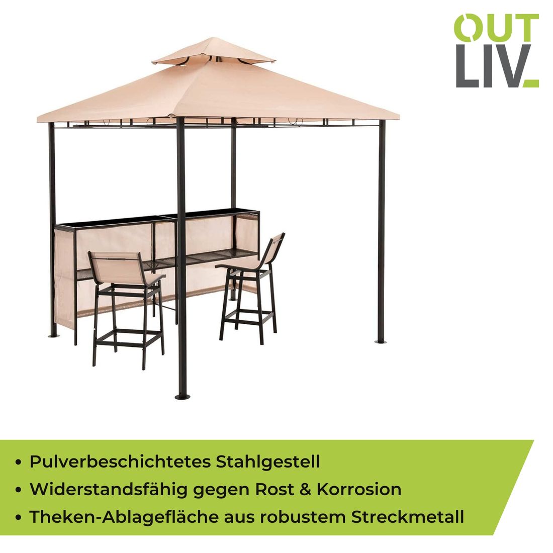 OUTLIV. Gartenpavillon mit Bar & 2 Stühlen