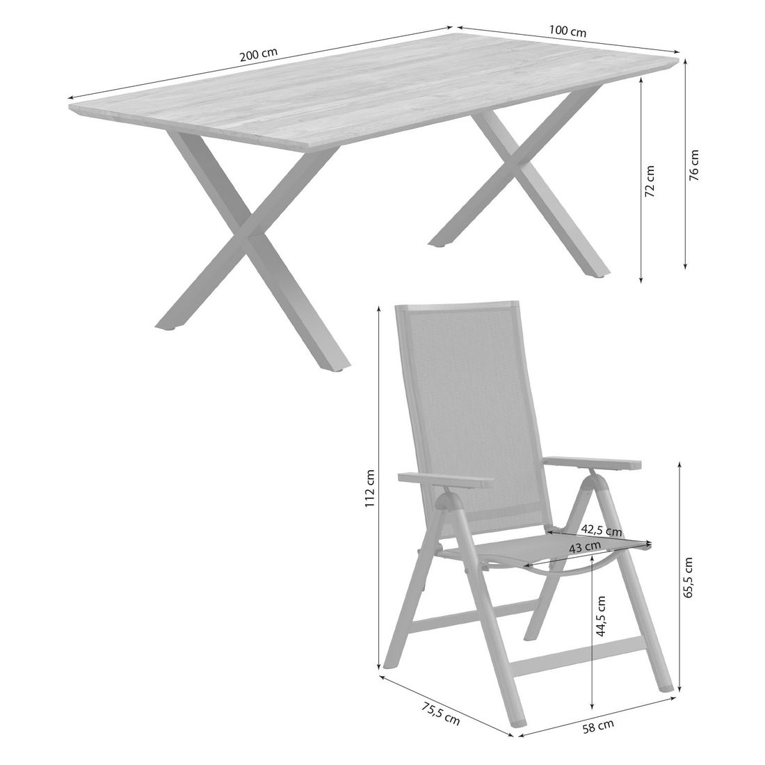OUTLIV. Jacob Gartenmöbel-Set L verstellbar (6 Plätze) Tisch 200x100cm