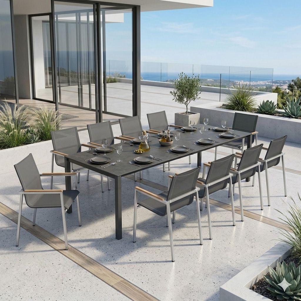 OUTLIV. Rimini Gartenmöbel-Set XXL (10 Plätze) Tisch 160/217/267x92cm