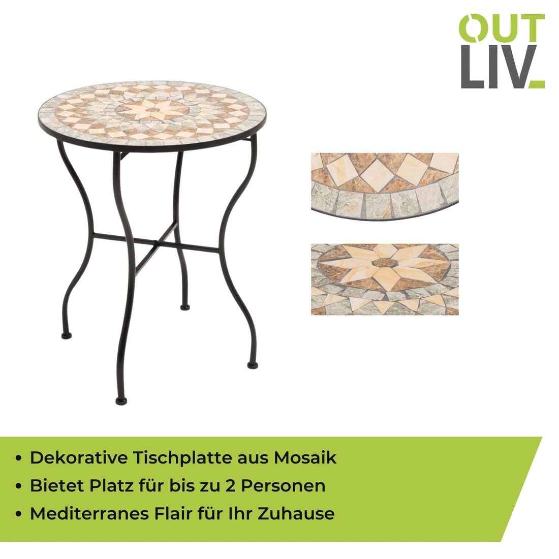 OUTLIV. Mosaik Gartentisch Ø60cm Eisen/Mosaik