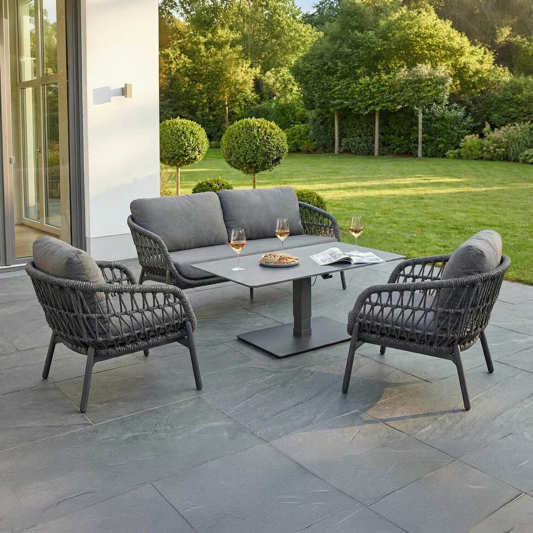 LC Garden Bari Low Dining Dininglounge Tisch 120x70cm Aluminium/Rope/Olefin